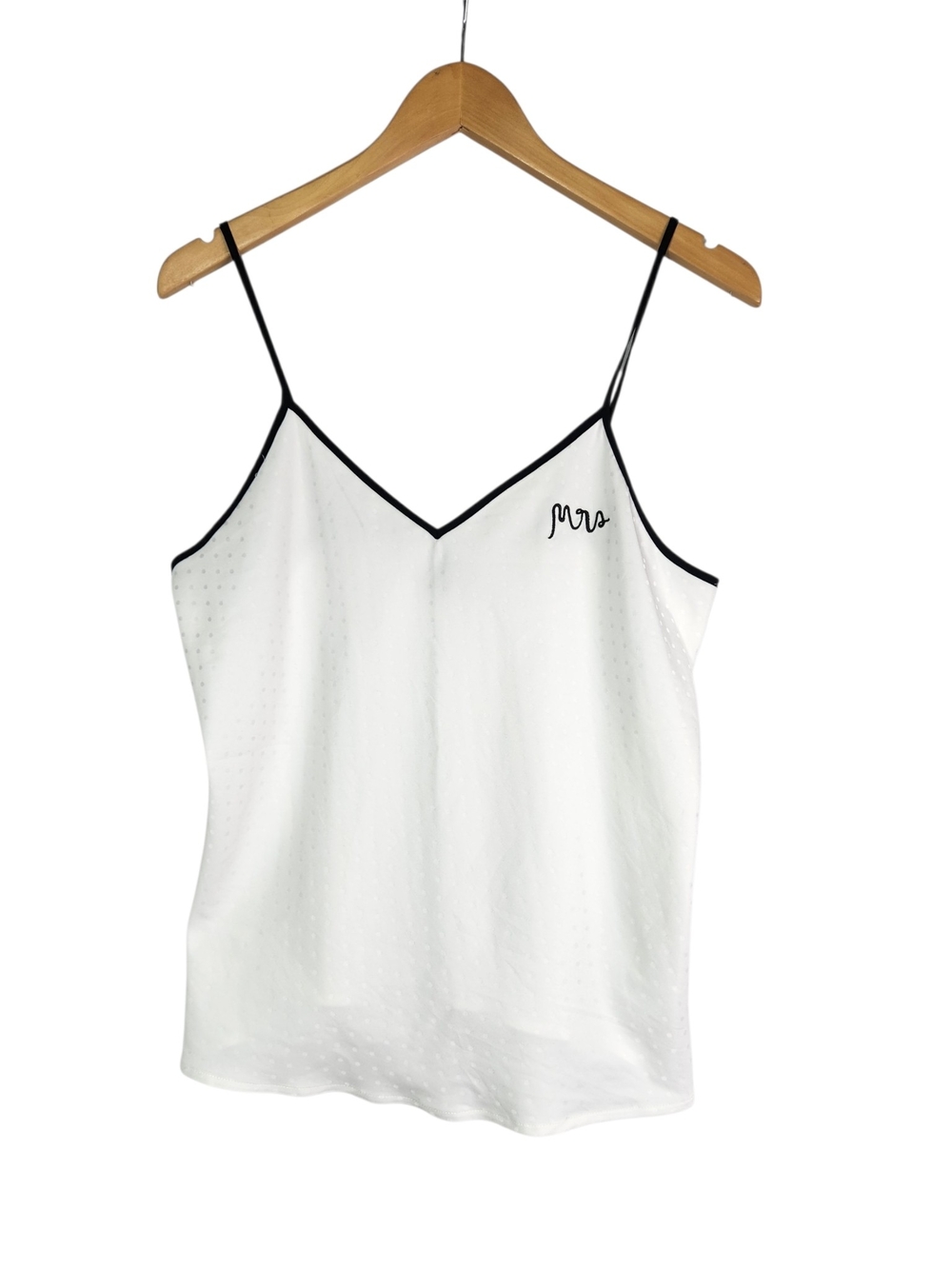 Kate Spade New York "Mrs" Satin PJ Cami Top Sm White Swiss Dot Bridal Sleepwear - Picture 4 of 14